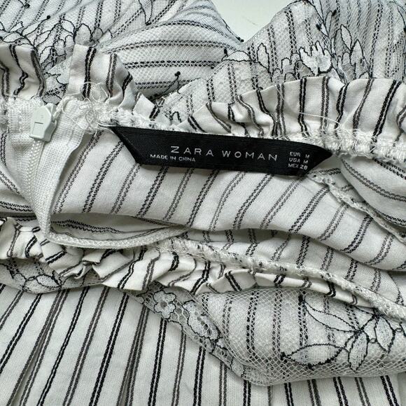 Zara Woman | White Stripe Lace Peplum Top - Picture 5 of 6